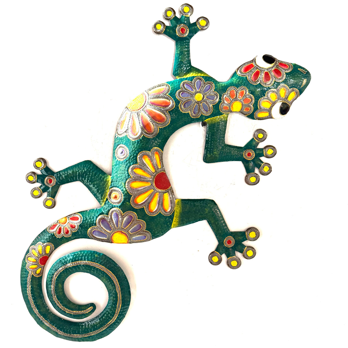 Haitian Metal Art Gecko Wall Decor – Hand-Painted Green (28" x 20")