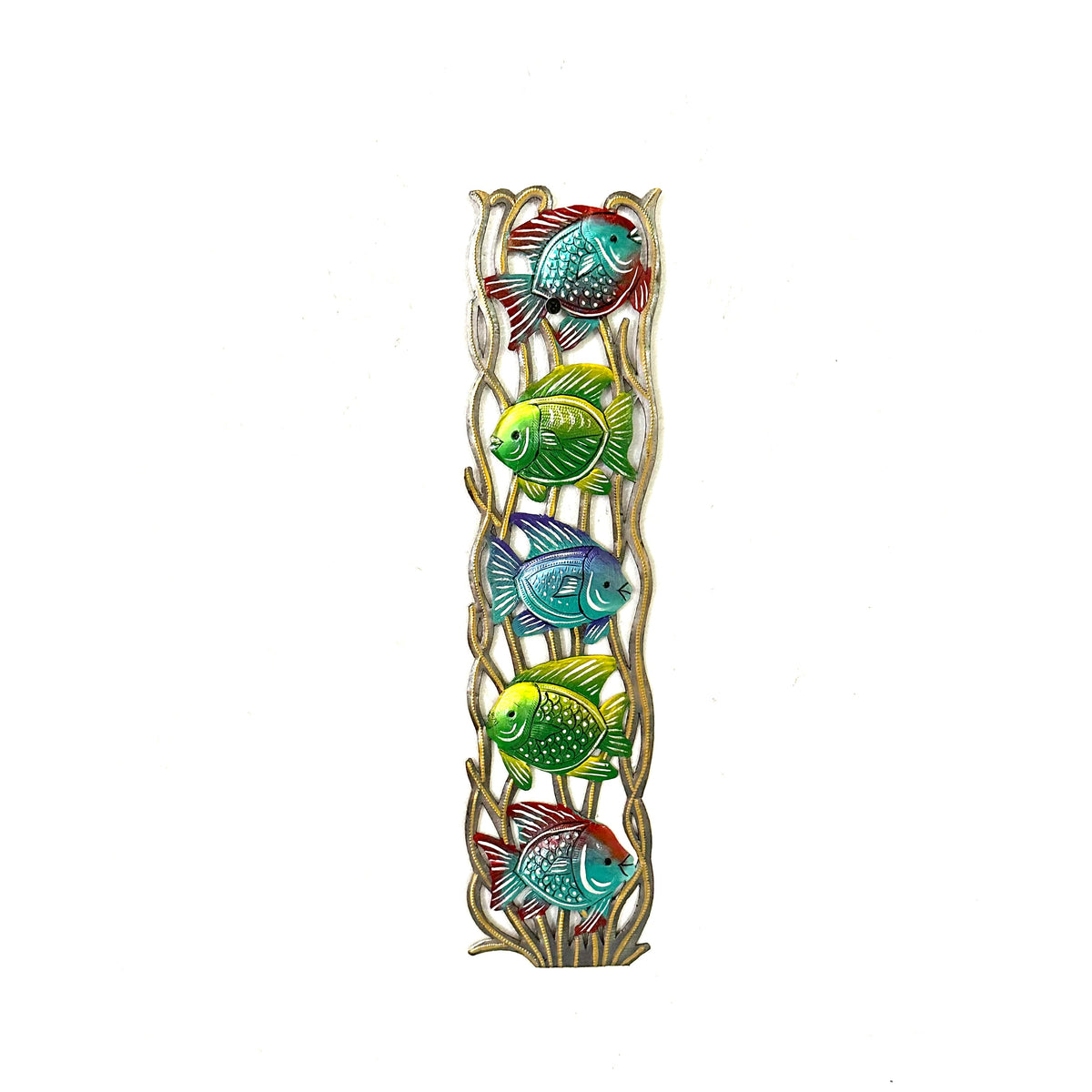 Stacked Tropical Fish Metal Wall Art, Handmade in Haiti from Recycled Steel, 17" x 4"
