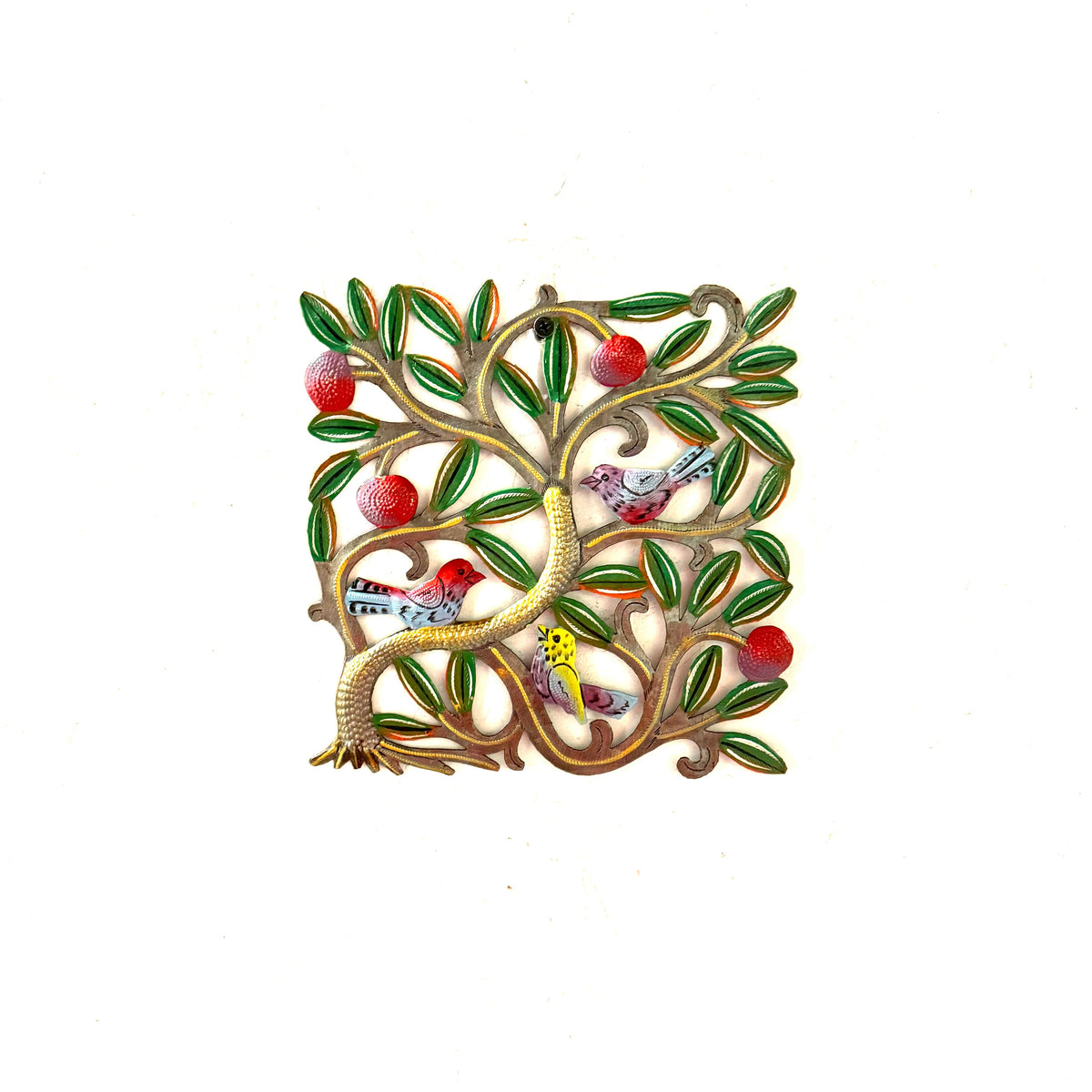 Small Square Birds with Red Fruit, 8.5" in diameter