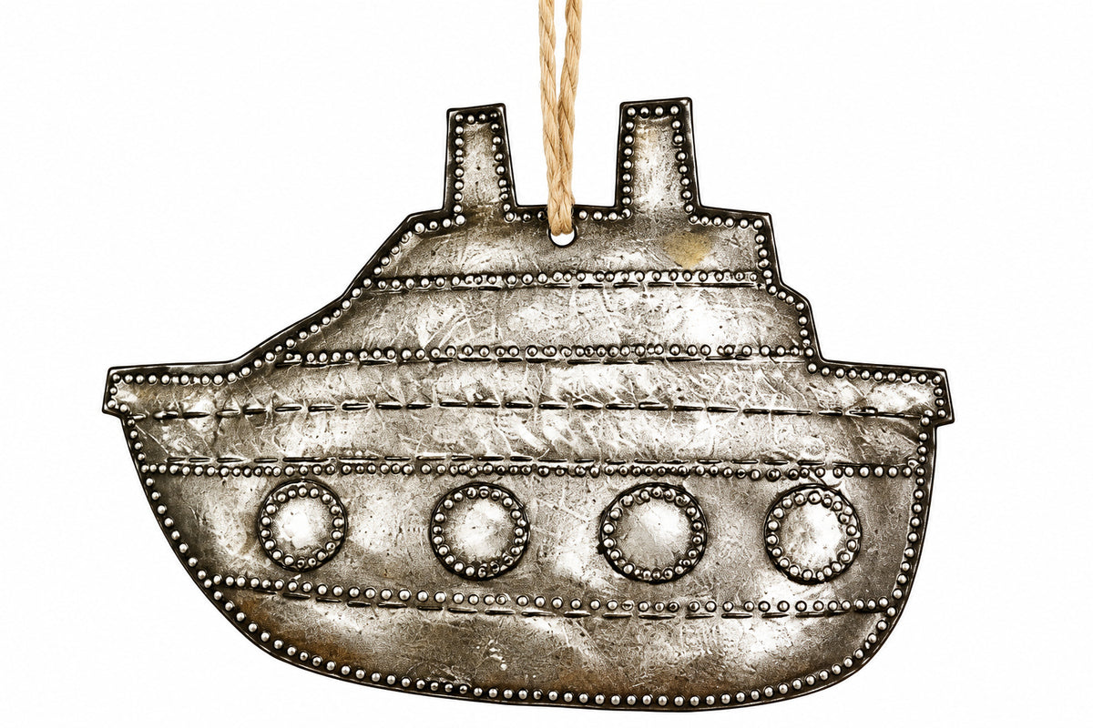 Handcrafted Steel Drum Boat Ornament, Haitian Art, 3" x 3"