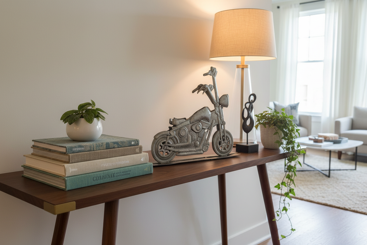 Haitian Handcrafted Metal Motorcycle Sculpture – Recycled Steel Chopper Art