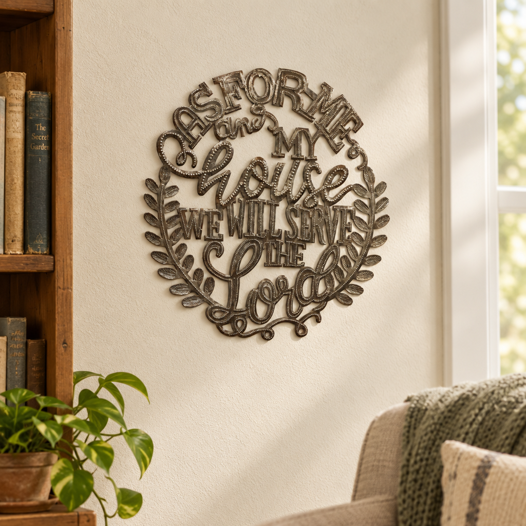 As for Me and My House Haitian metal wall art in a reading corner