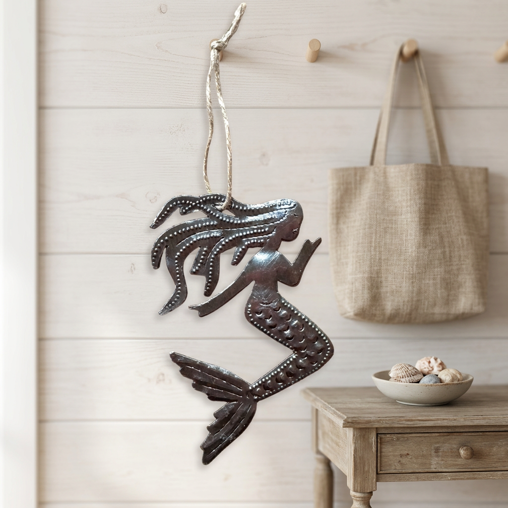 Handmade Mermaid Ornament – Haitian Recycled Metal Art