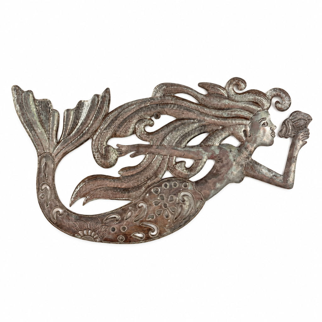 Handmade Haitian Metal Wall Art, Steel Mermaid Style, 15" x 9"