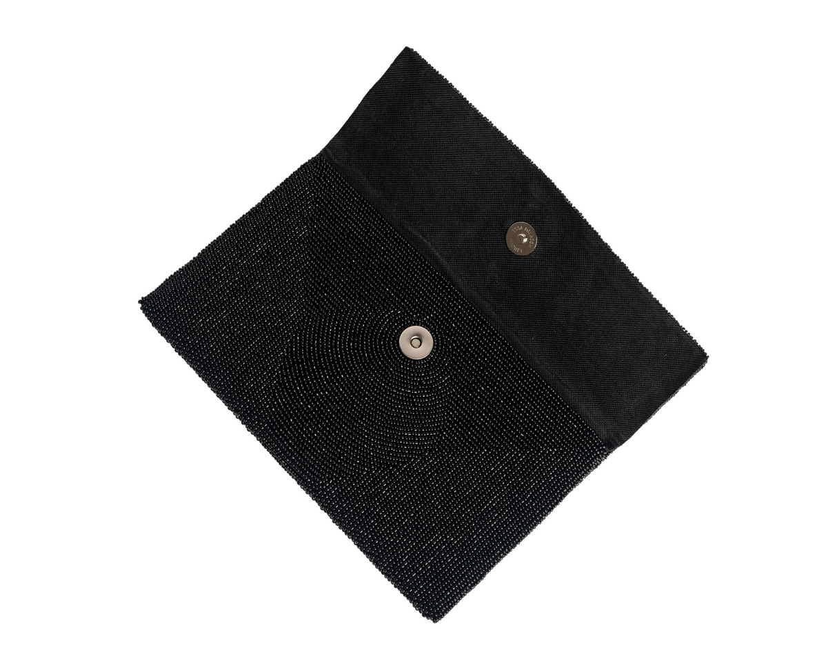 Black and blue Handmade Haitian Women Envelop Clutch Purse Made of Beads