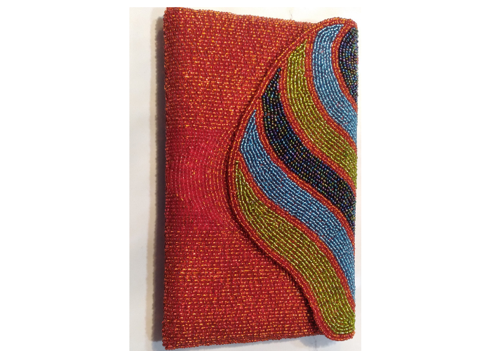 Red Handmade Women Clutch Purse Made of Beads With Triangle Cover