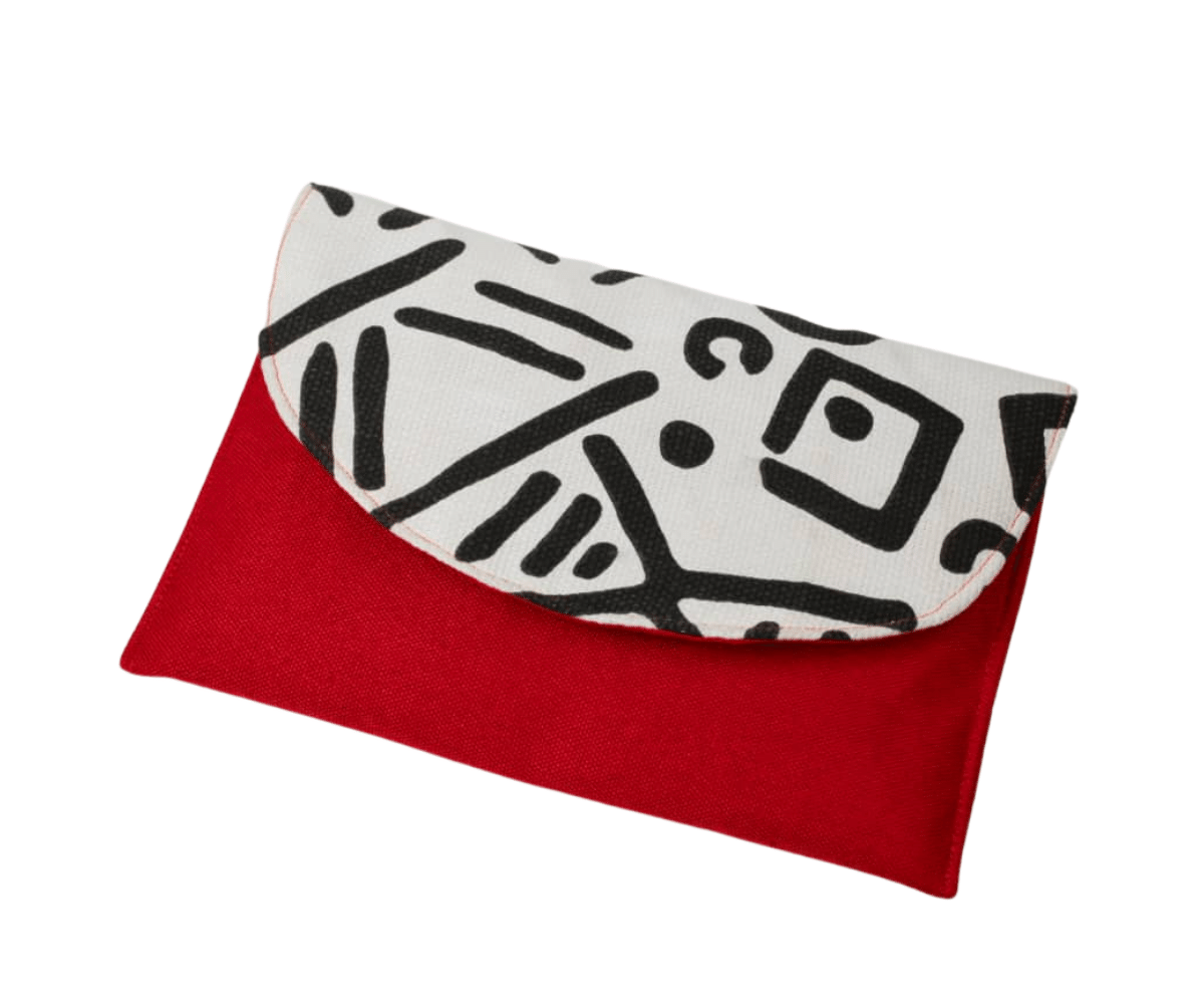 Red Handmade Women Clutch Purse White with black stripe