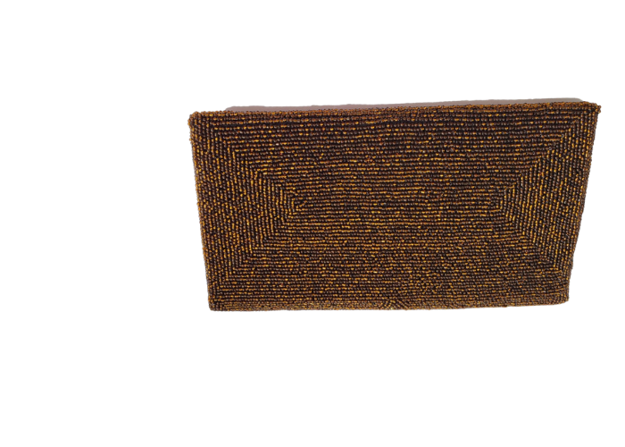 Brown Handmade Women Clutch Purse Made of Beads With Triangle Cover