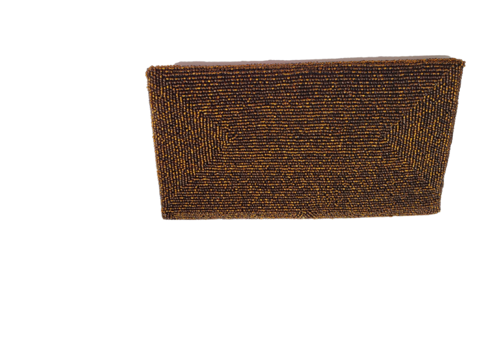 Brown Handmade Women Clutch Purse Made of Beads With Straight Cover