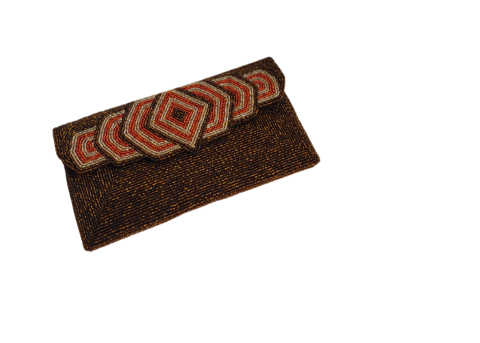 Brown Handmade Women Clutch Purse Made of Beads With Straight Cover