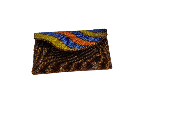 Brown Handmade Women Clutch Purse Made of Beads With Triangle Cover