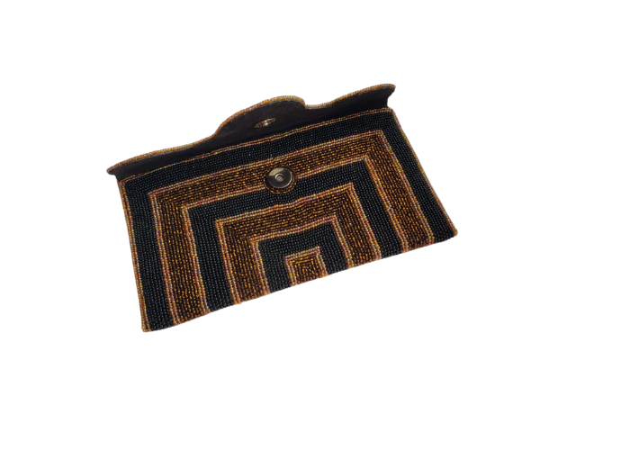Brown Handmade Women Clutch Purse Made of Beads With Triangle Cover