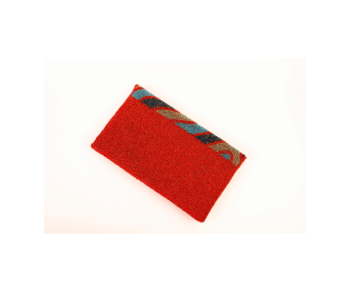Handmade Women Clutch Purse Red Circular Shape Cover Made with Beads