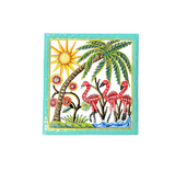 Flamingo & Palm Tree Metal Wall Art, Handpainted Haitian Tropical Decor, 15" x 14"