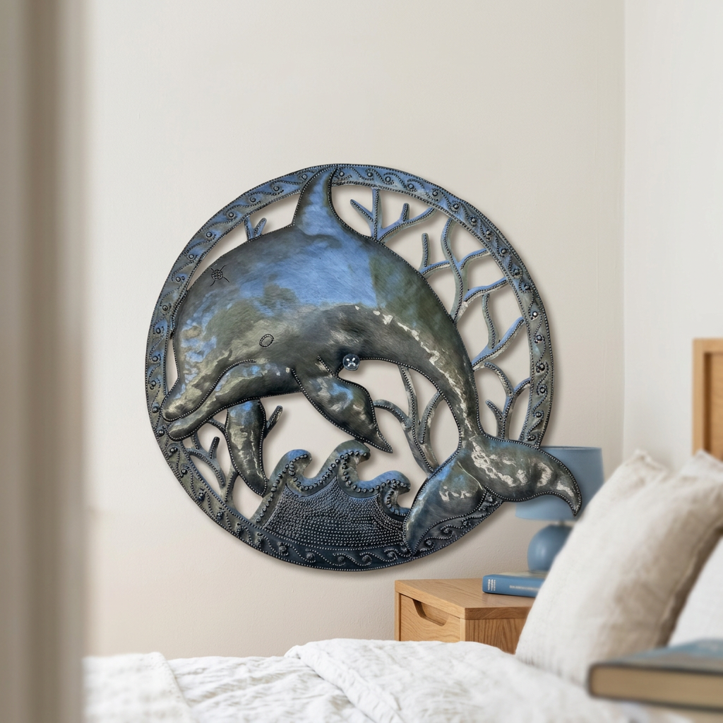 Dolphin Metal Wall Art – Handcrafted in Haiti, 11.5"