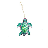 Green Painted Turtle Ornament, 3 × 3″ | Handmade Haitian Steel Art