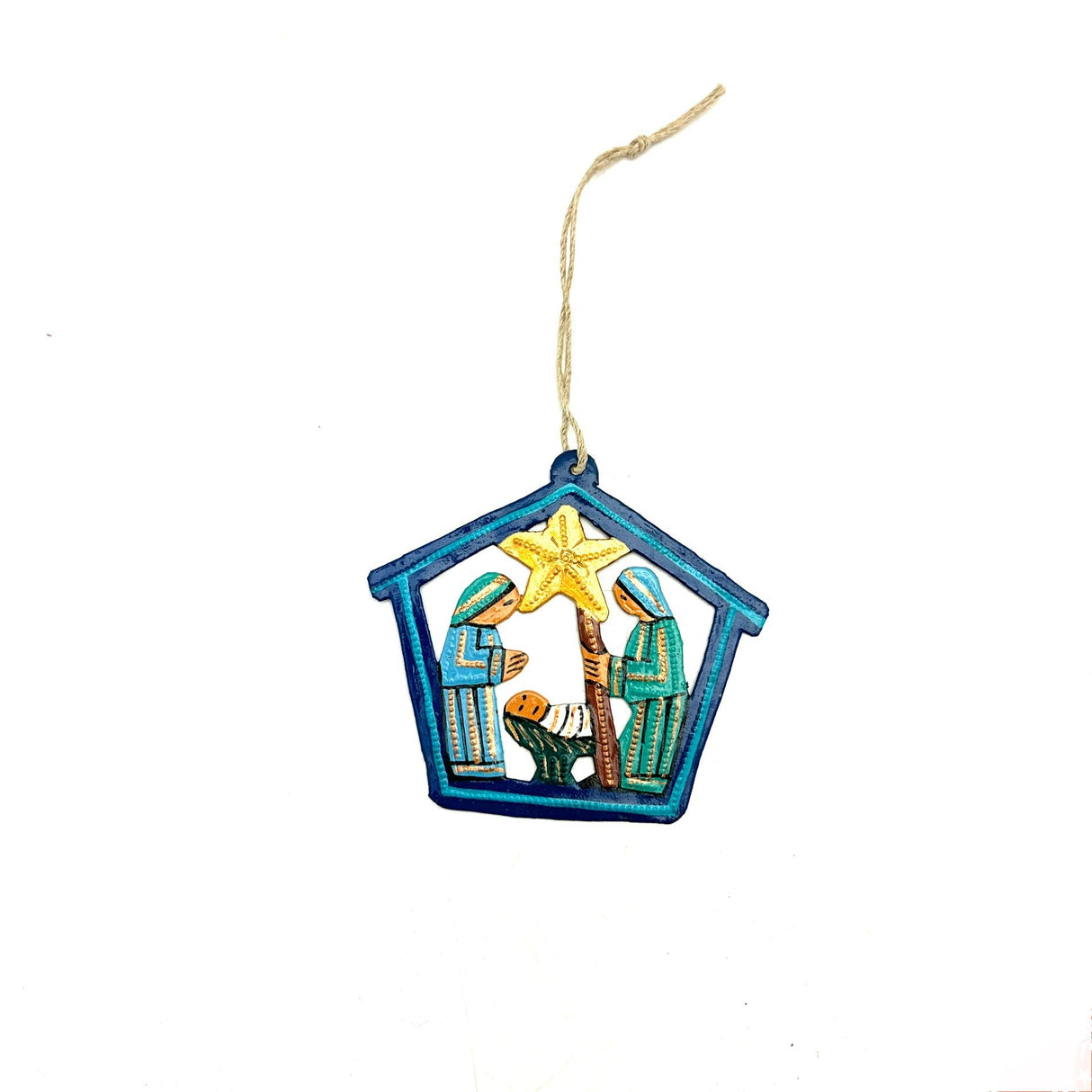 Painted Nativity Ornament- Blue