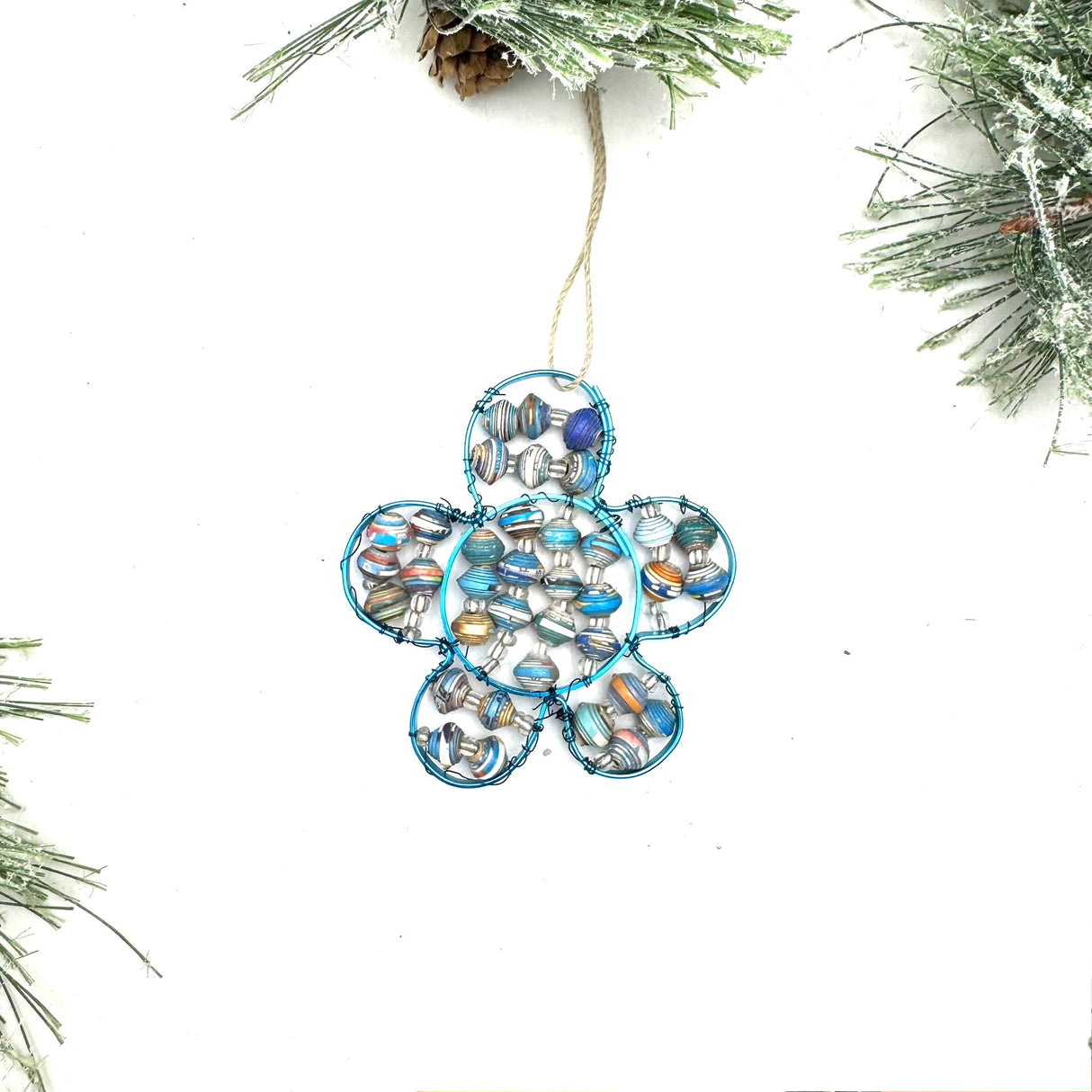 Daisy Cereal Box Wire Ornament- Blue