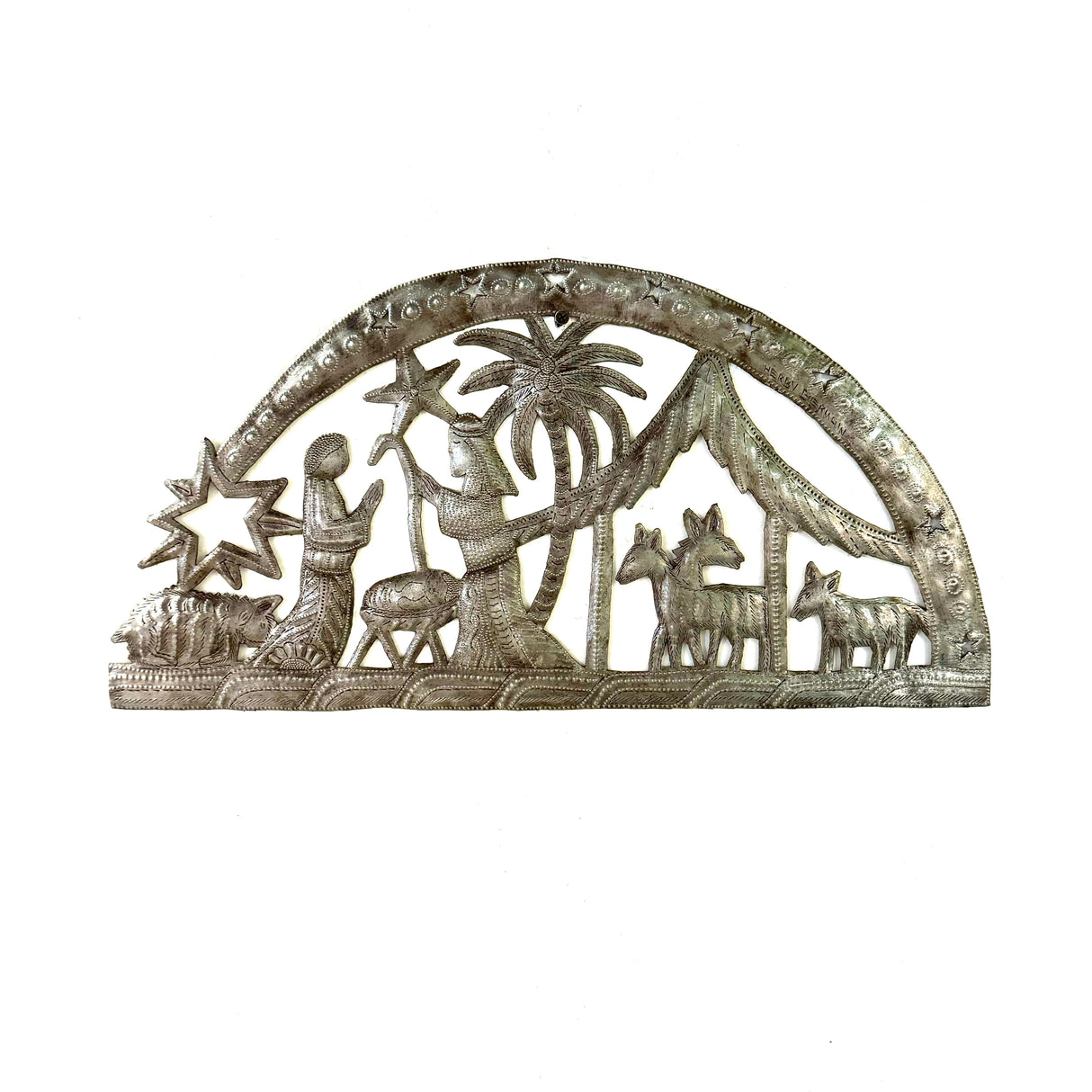 Brushed Metal  Dome Nativity