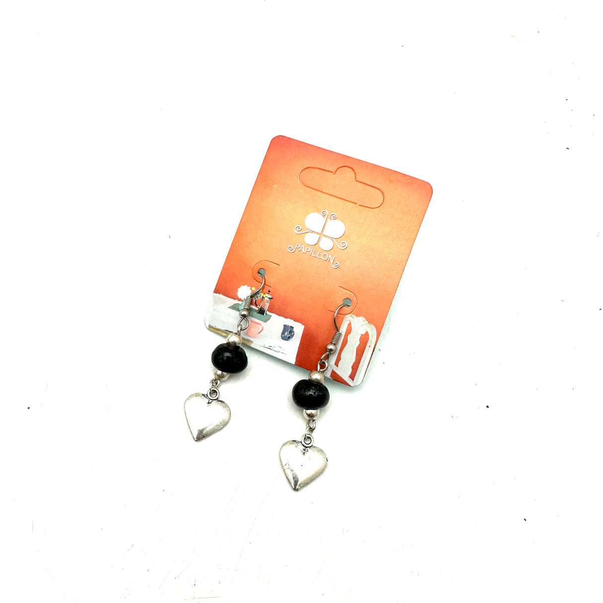 Heart Charm Earring- Black