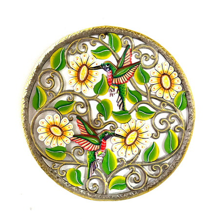 Hummingbirds and Daisies Tree of Life Handmade Haitian Metal Art