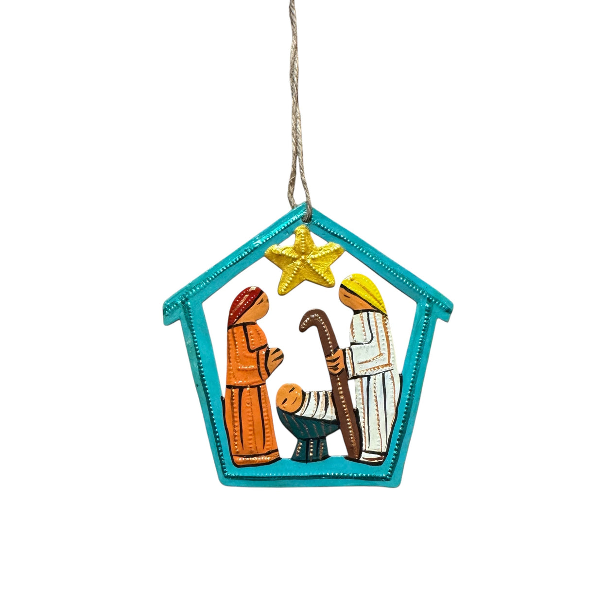 Painted Nativity Ornament- Turquoise