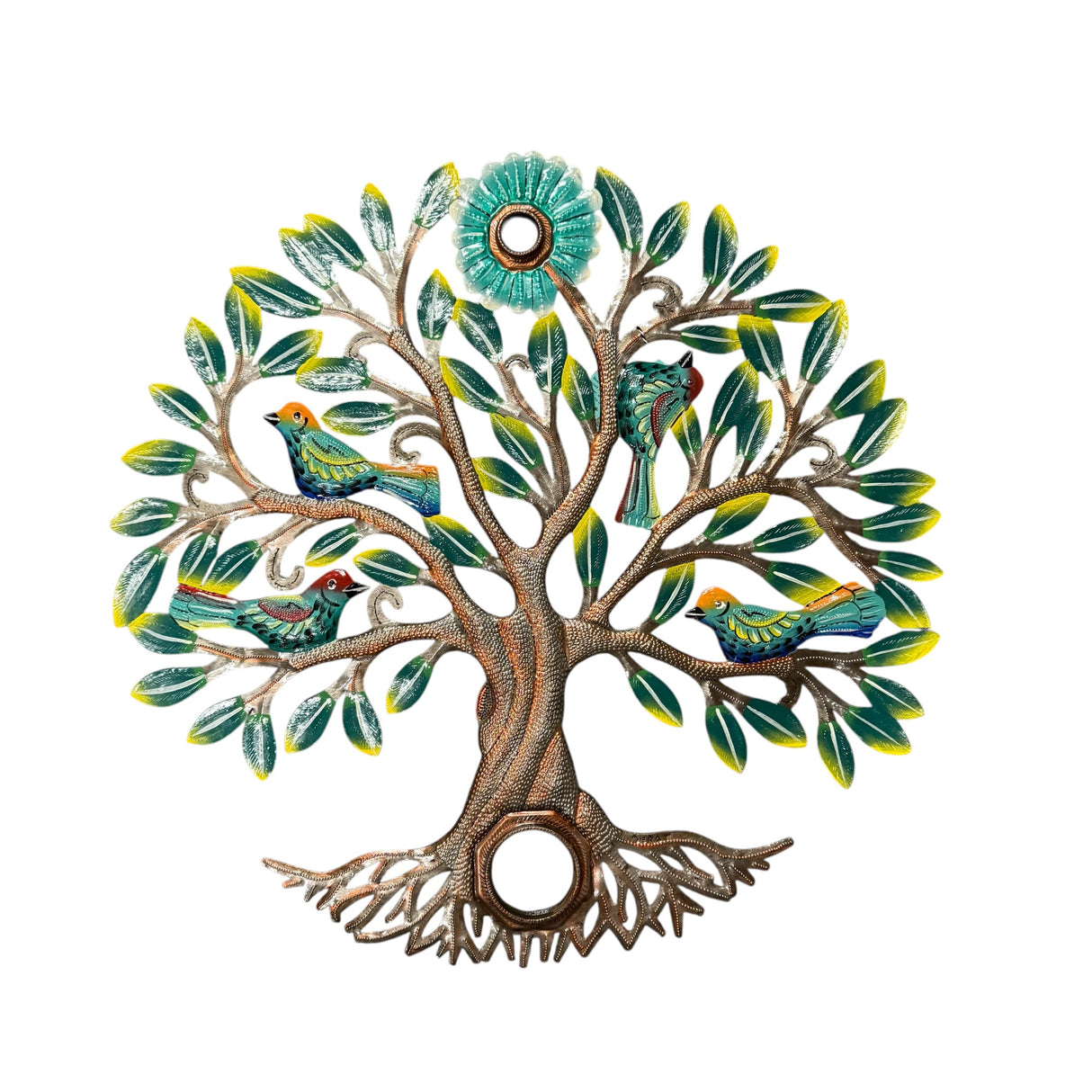 Oil Drum Top Tree- Green with Birds