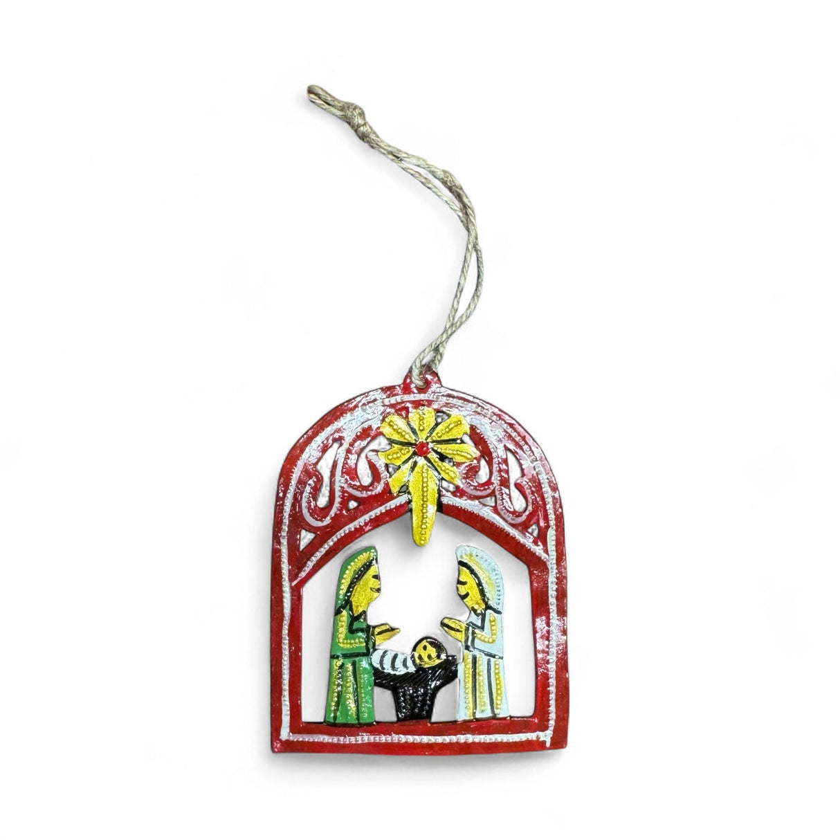 Arched Nativity Ornament- Red