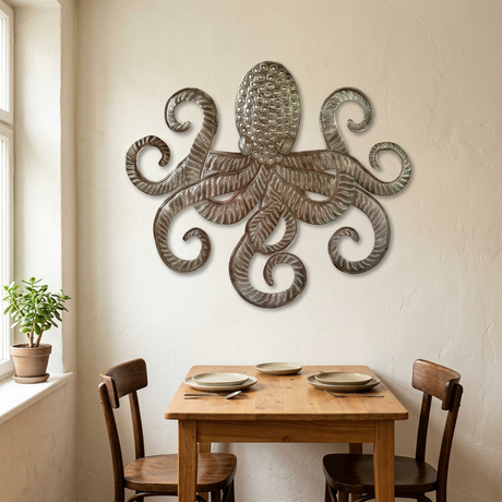 Octopus Metal Wall Art – Handcrafted Haitian Recycled Steel Drum, 22"