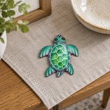 Green Painted Turtle Ornament, 3 × 3″ | Handmade Haitian Steel Art