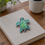Green Painted Turtle Ornament, 3 × 3″ | Handmade Haitian Steel Art