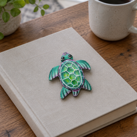 Green Painted Turtle Ornament, 3 × 3″ | Handmade Haitian Steel Art