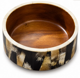 Wood & Horn Serving Bowl Handcrafted, 10"