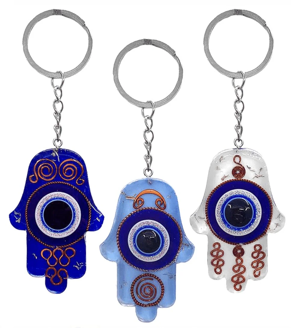 Evil Eye Hamsa Hand Keychain - Glass Protection Charm