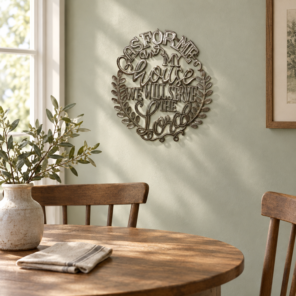 As for Me and My House Haitian metal wall art in a dining room