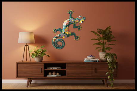 Jumbo Painted Gecko Green - Living Room Wall Display