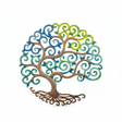 Handcrafted Haitian metal Tree of Life wall art with colorful spiral branches in blue, green, and yellow gradient