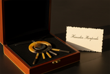 Haitian horn ring bar fringe necklace in luxury black velvet gift box with golden light