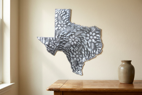 Texas floral metal wall decor in a casual dining nook