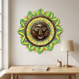 22-inch green sun wall art above a wooden desk