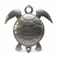 Handcrafted Haitian metal sea turtle sculpture with detailed shell pattern and textured flippers in natural steel finish