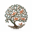 Handcrafted Haitian metal Tree of Life with hand-painted coral birds and green and blue leaves