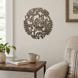As for Me and My House Haitian metal wall art beside a living room armchair