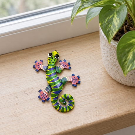 Little Gecko Ornament, Purple & Green, 3″ | Handmade Haitian Steel Art