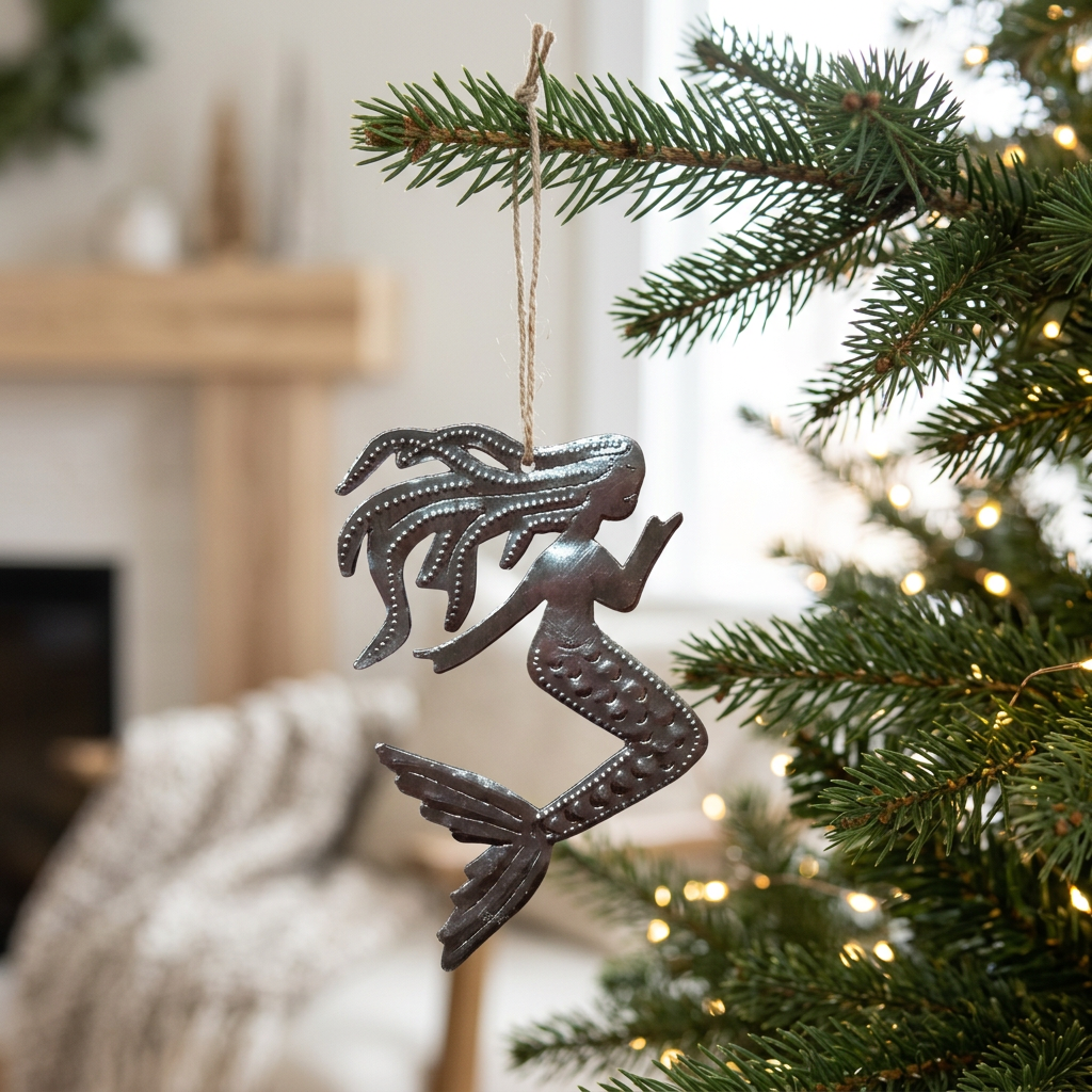 Handmade Mermaid Ornament – Haitian Recycled Metal Art