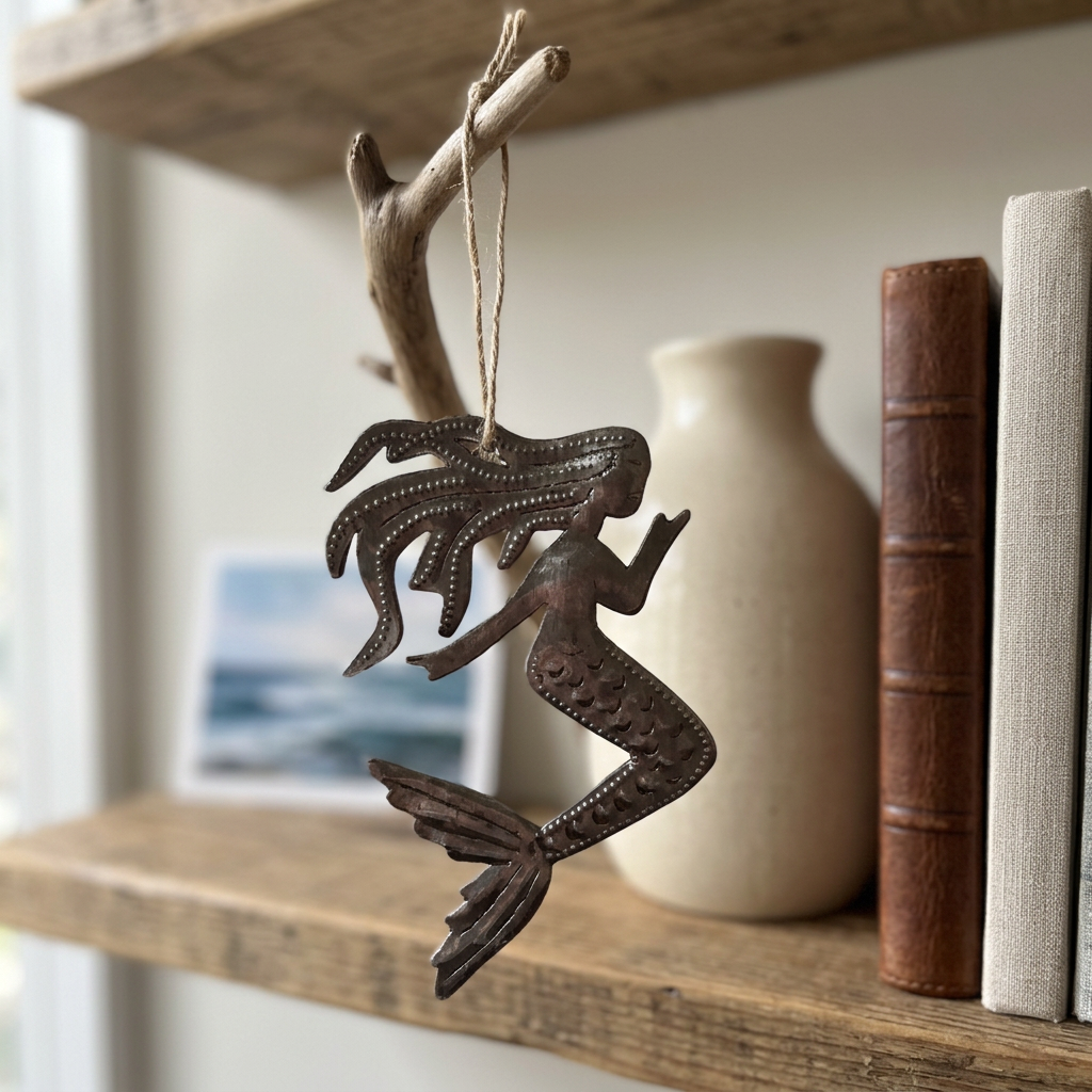 Handmade Mermaid Ornament – Haitian Recycled Metal Art
