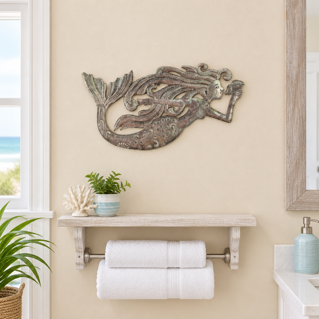 Handmade Haitian Metal Wall Art, Steel Mermaid Style, 15" x 9"