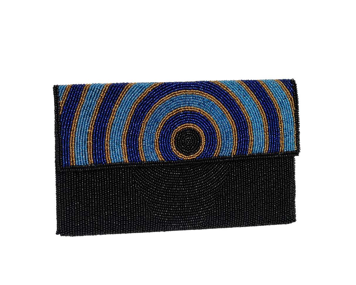 Black and blue Handmade Haitian Women Envelop Clutch Purse Made of Beads