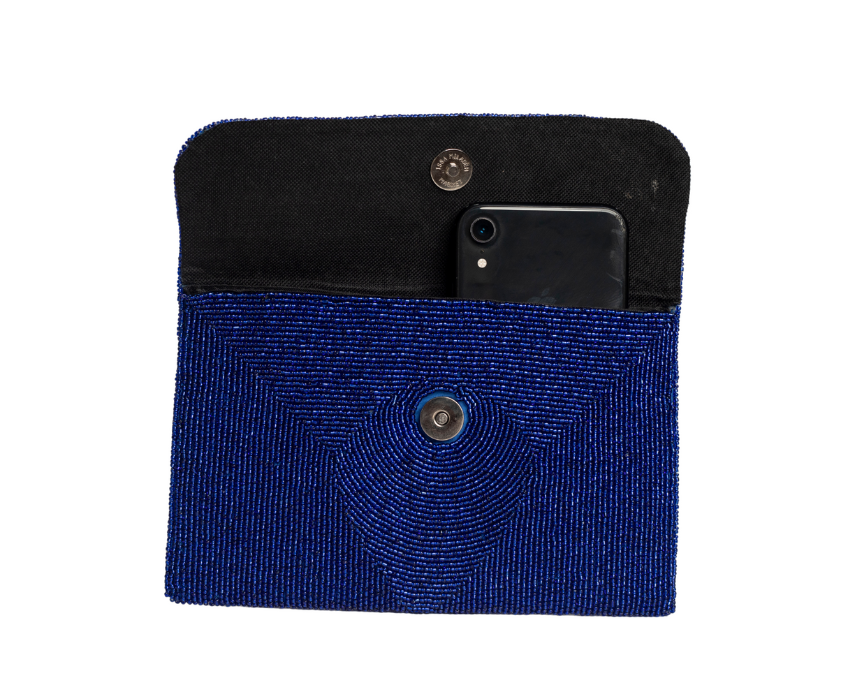 Black and blue Handmade Haitian Women Envelop Clutch Purse Made of Beads