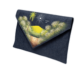 Blue Handmade Women Envelope Clutch Purse with Paint Style Paysage